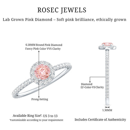 Lab Grown Pink White Diamond Halo Engagement Ring with IGI Certificate