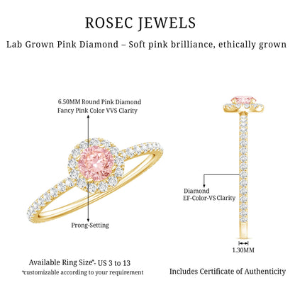Lab Grown Pink White Diamond Halo Engagement Ring with IGI Certificate