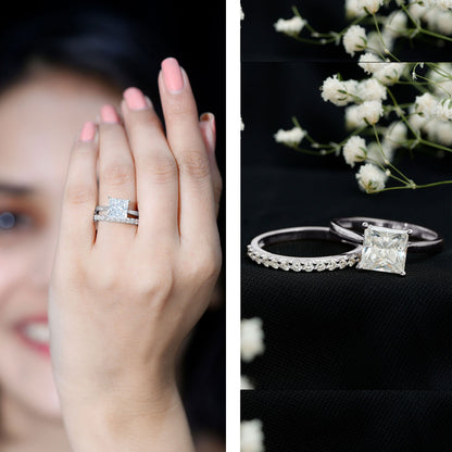 IGI Certified 2 Carat Lab Grown Diamond Princess Cut Engagement Ring With Wedding Band