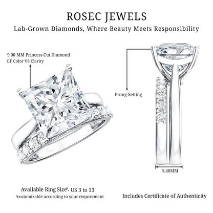 IGI Certified 4 Carat Princess Cut Lab Grown Diamond Solitaire Wedding Ring Set