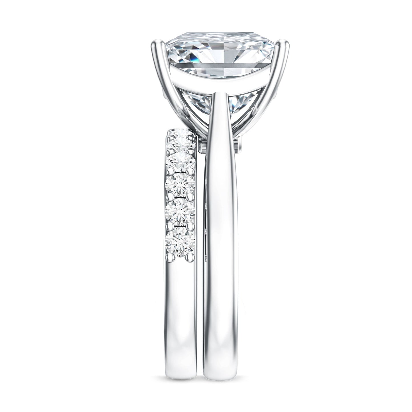 IGI Certified 4 Carat Princess Cut Lab Grown Diamond Solitaire Wedding Ring Set