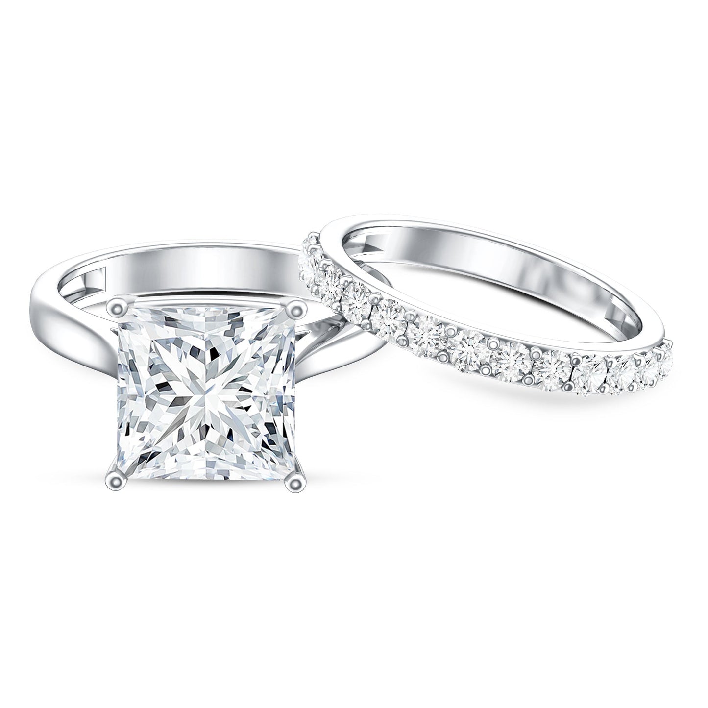 IGI Certified 4 Carat Princess Cut Lab Grown Diamond Solitaire Wedding Ring Set