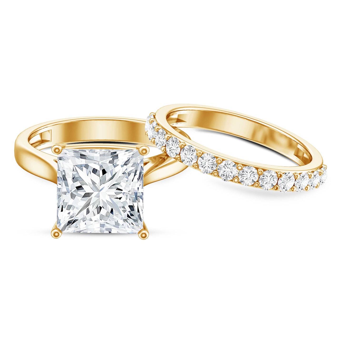 IGI Certified 4 Carat Princess Cut Lab Grown Diamond Solitaire Wedding Ring Set