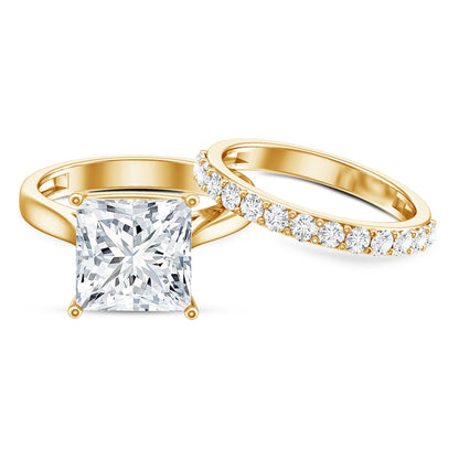 IGI Certified 4 Carat Princess Cut Lab Grown Diamond Solitaire Wedding Ring Set