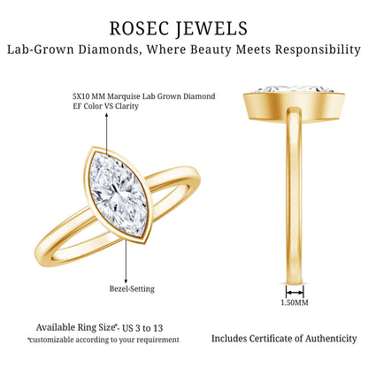 IGI Certified 1 Carat Marquise Lab Grown Diamond Engagement Ring in Bezel Setting
