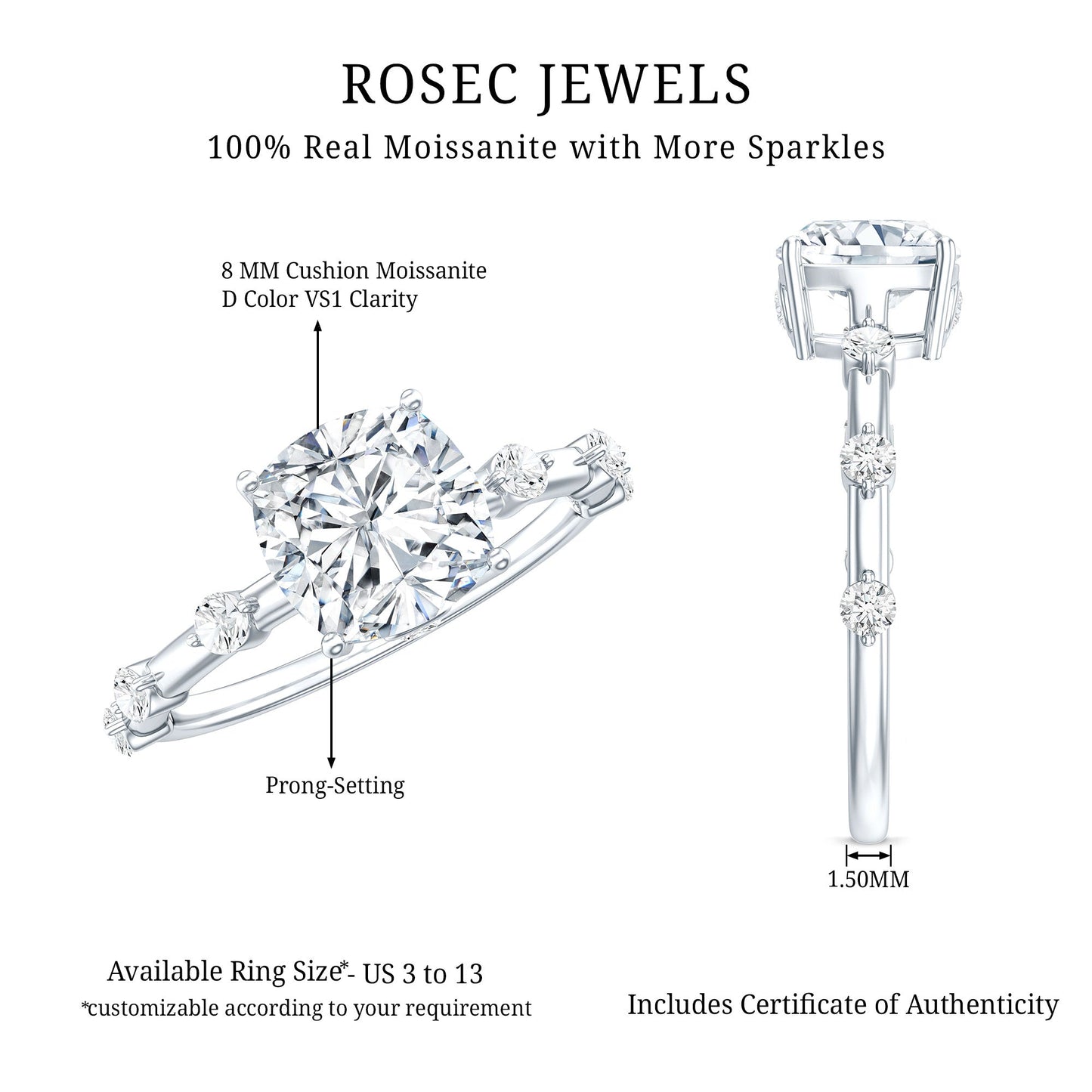 Cushion Cut 2 Carat Lab Grown Diamond Solitaire Engagement Ring with IGI Certificate