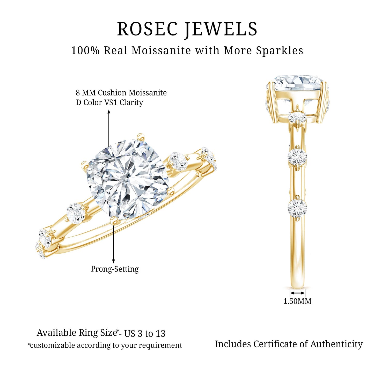 Cushion Cut 2 Carat Lab Grown Diamond Solitaire Engagement Ring with IGI Certificate