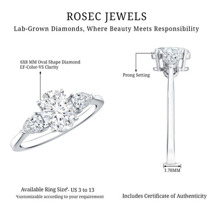 1 Carat Lab Grown Diamond Three Stone Engagement Ring with IGI Certificate