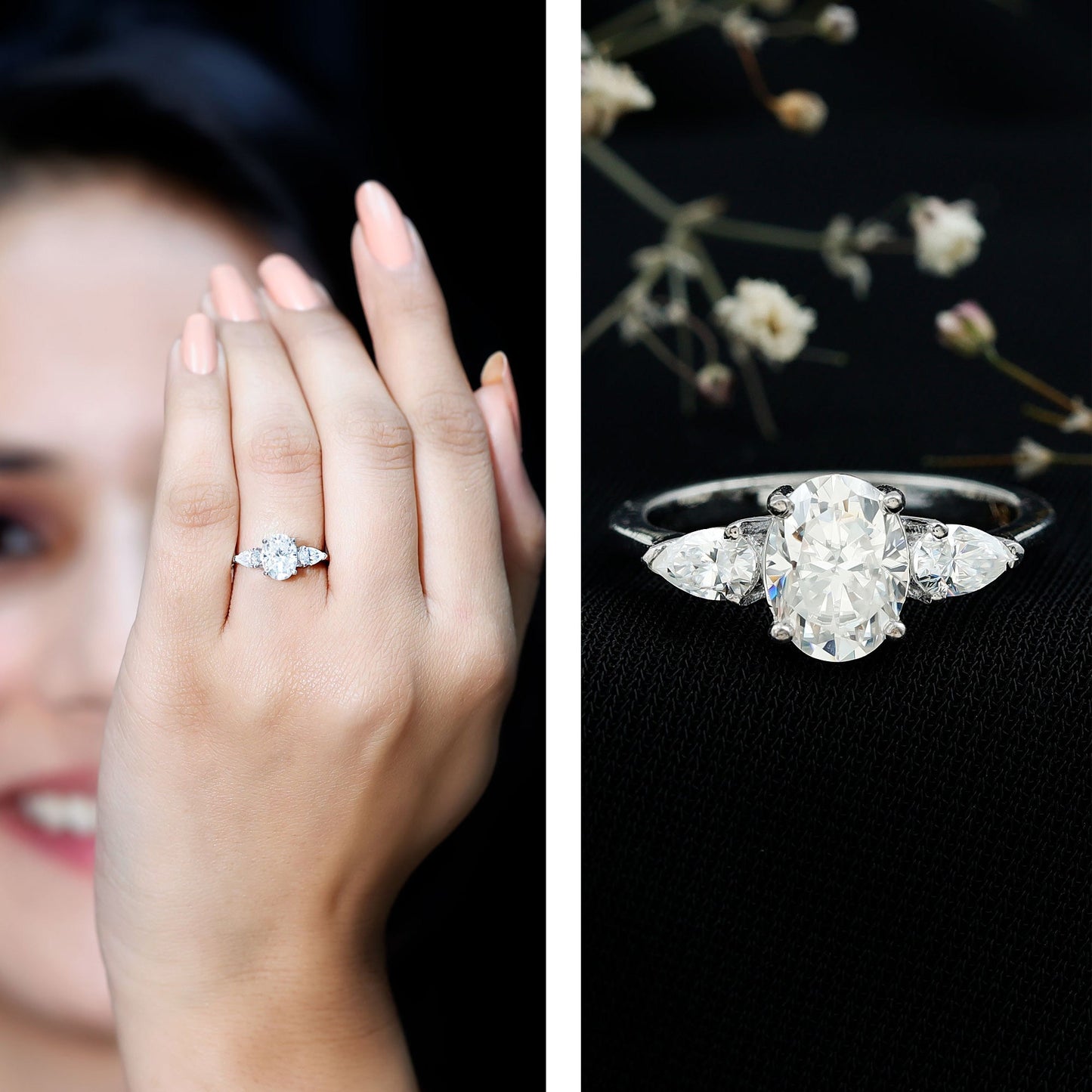 1 Carat Lab Grown Diamond Three Stone Engagement Ring with IGI Certificate
