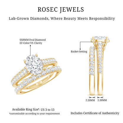 Oval Shaped 1 Carat Lab Grown Diamond Bridal Ring Set with IGI Certificate